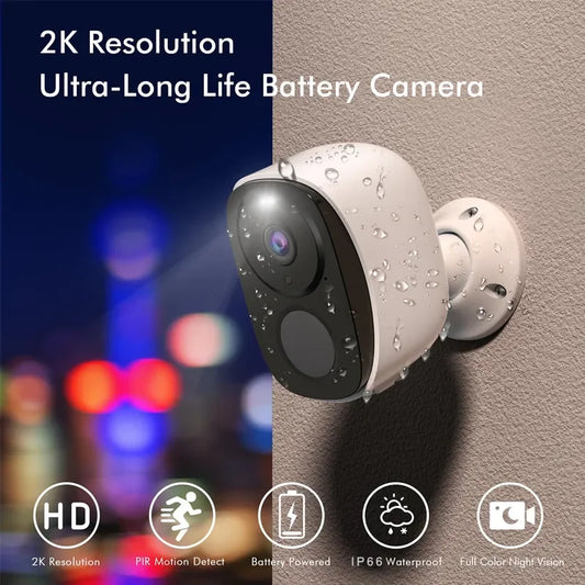 Security Cameras Wireless Outdoor, 2K 3MP Battery Powered WiFi Security Camera