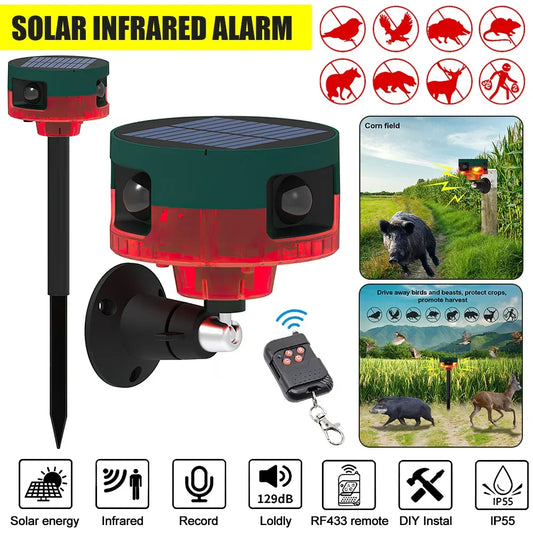 Solar Infrared Motion Sensor Alarm Detector Waterproof Outdoor Animal